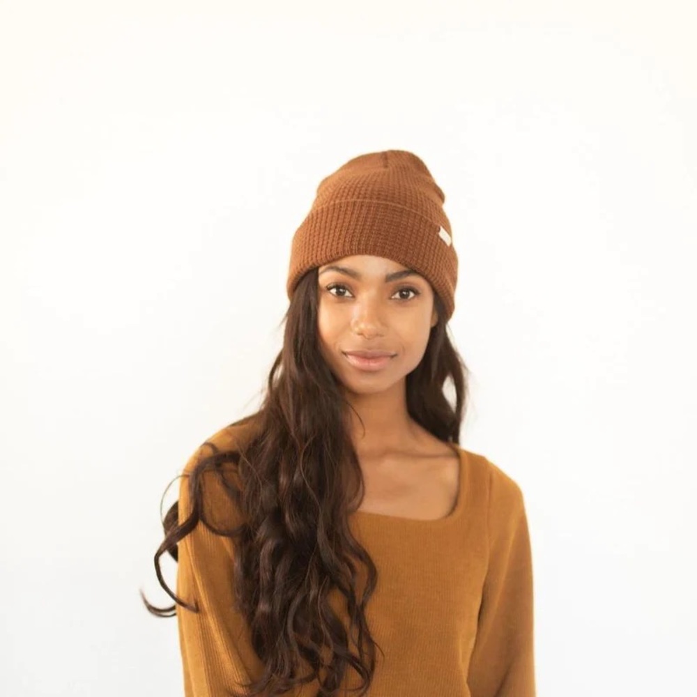 Gigi Pip Marsh Waffle Knit Beanie - Chocolate Brown NWT